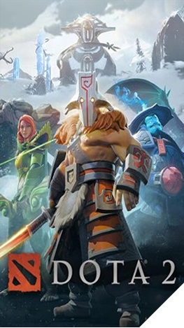 Fantasypersonages uit Dota 2 op de officiële gamecover.