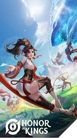 Personage uit Honor of Kings in een kleurrijke fantasy omgeving.